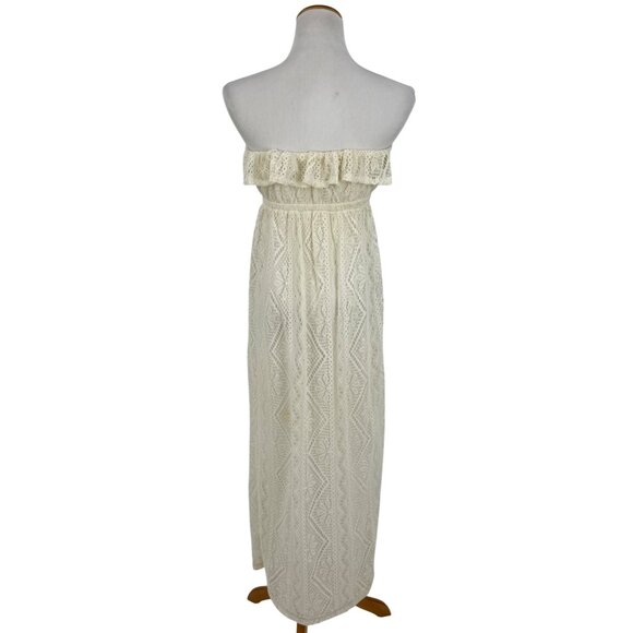 Vtg F21 Cream Lace Ruffle Hem Strapless Maxi Dress | Y2K Coquette Coastal Boho S - Picture 10 of 16